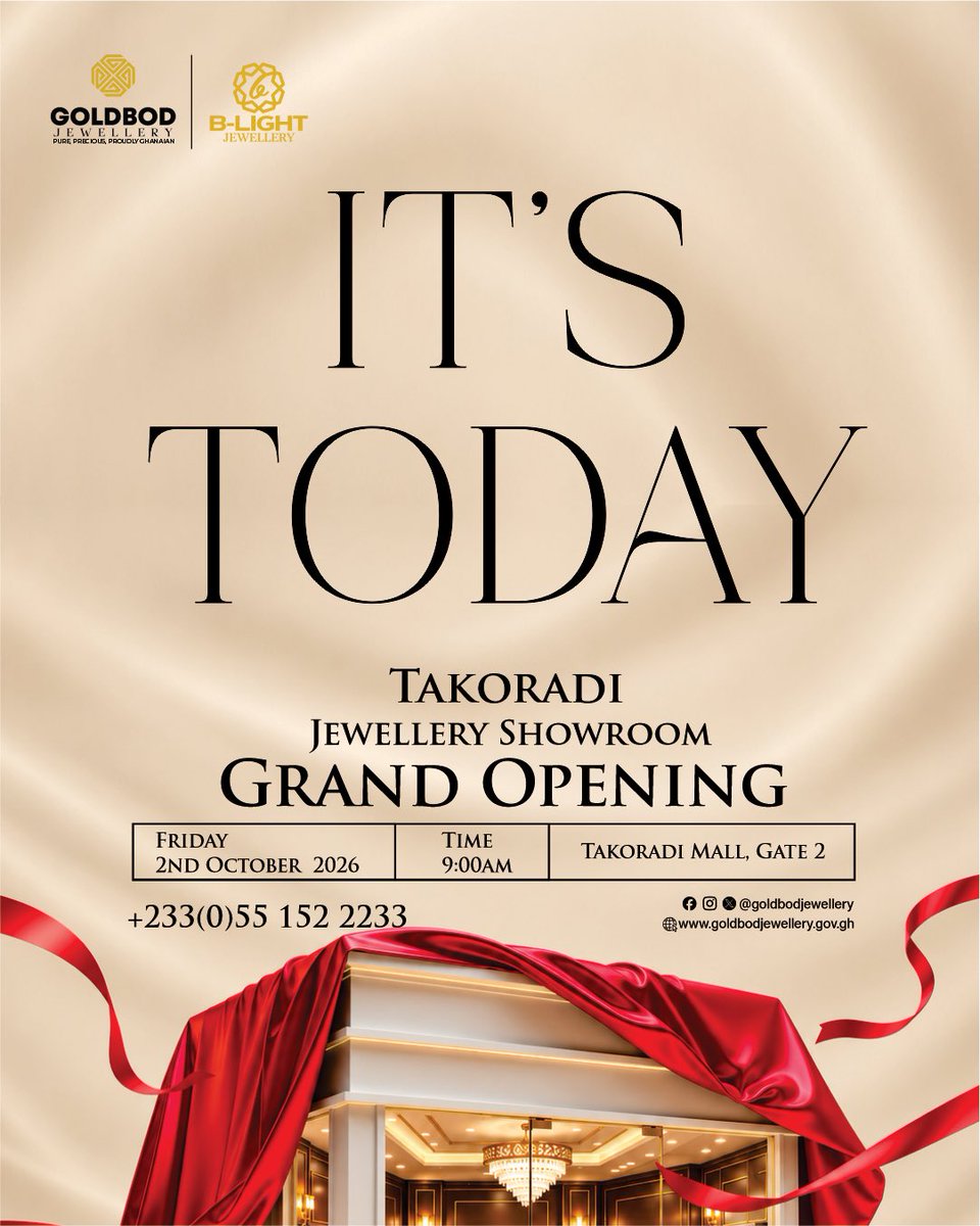 GOLDBODJewelry's tweet photo. The BIG DAY is finally here!
See you at the Takoradi Mall.
Note: Come with your wallet loaded to shop and enjoy discount on some selected jewellery.
#goldbodjewellery
#blight
#itstoday
#takoradi
#purepreciousproudlyghanaian https://t.co/XFK3kVcTek