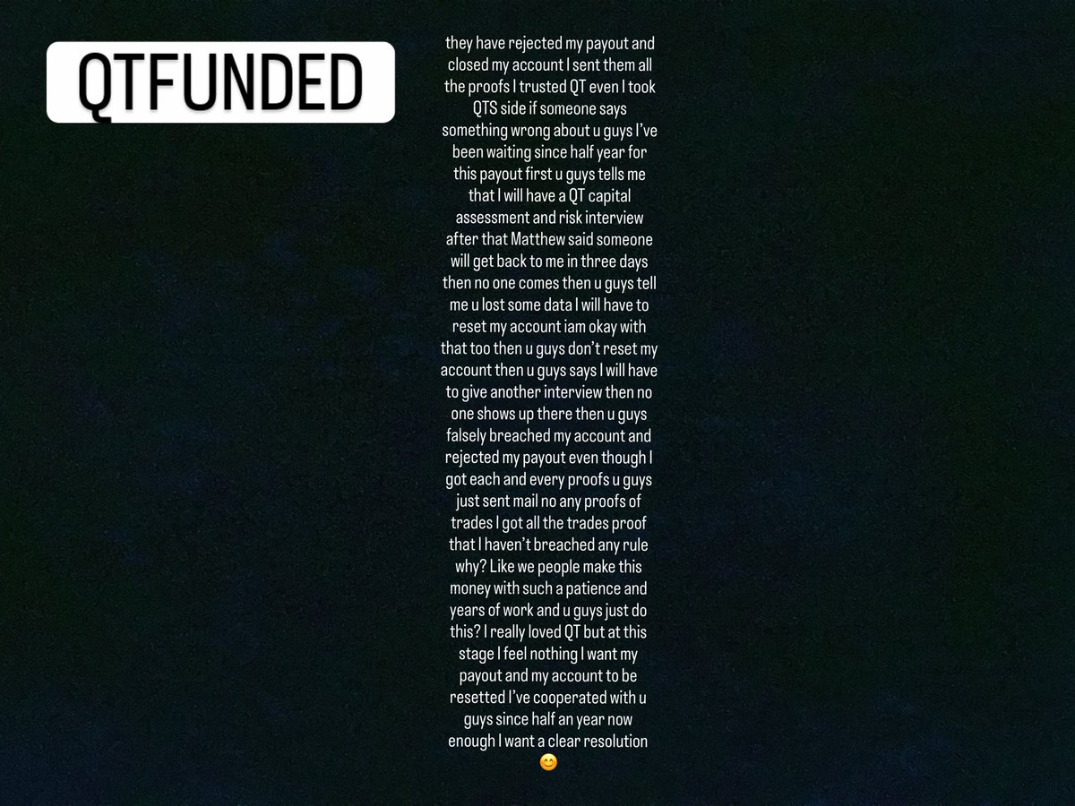 Agent1nk's tweet photo. I mean can anyone be this disrespectful towards their selves @QtFunded made me wait half an year just to give me update about my 1000$ payout made me give interviews told me my account will be resetted then I breached the rules and when I asked for proof they have nothing https://t.co/iT89bLxhHA