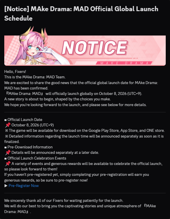 Kami9871's tweet photo. ➡️Se CONFIRMA LANZAMIENTO.

MAke Drama MAD ha confirmado su lanzamiento Global para el 08 de Octubre, fecha que apareció como estimada en la App Store.

Parece que el juego saldrá por ahora en la Google Play Store, la App Store y en One Store, esta ultima supongo siendo la única versión Sin Censura, pero al ser una versión Global, creo no les pide verificación al hacerse una cuenta de One Store Global.

Por ahora no se ha mencionado la versión de Steam, así que posiblemente esperan lanzarla después (No sé si Steam lo está revisando o qué).

#메이크드라마 #MAkeDrama
