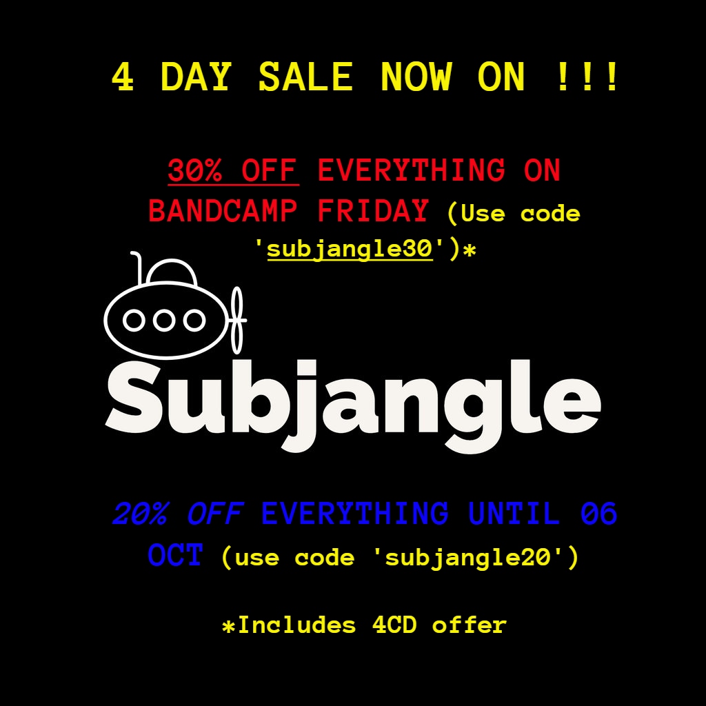 subjangle's tweet photo. It is Bcamp Friday today so what better day to start our a four day sales that offers:

30% disc off all purchases made on Bcamp Friday (use disc code 'subjangle30')

20% discount off all purchases made before 06 Oct 26 (use discount code 'subjangle20')

https://t.co/W6hNj7n61D https://t.co/rmoUAyIqif