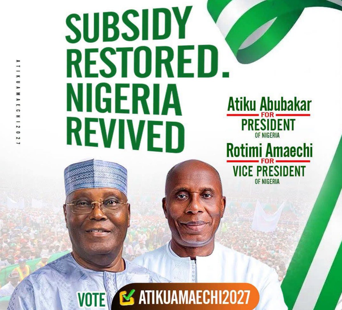 AA_FRONTIERS_OY's tweet photo. Atiku Abubakar for President and Rotimi Amaechi for Vice President represent a ticket built around reversing hardship and restoring a sense of normalcy to everyday life. Reviving Nigeria is not just about one policy, it is about rebuilding confidence, stabilizing the economy, and giving ordinary citizens room to breathe again. This is the kind of leadership partnership Nigeria needs going into 2027. AA Frontiers Oyo State stands firmly behind this vision. Vote Atiku Abubakar for President. Vote Rotimi Amaechi for Vice President. #AtikuAmaechi2027 #AAFrontiersOyo