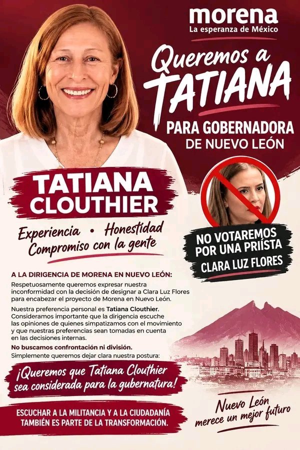 Cristotamez's tweet photo. En Nuevo León el pueblo quiere a Tatiana Clouthier para candidata a la Gobernatura. ❤️❤️🤠🤠

#TiaTatisIndependiente https://t.co/7l3xbFXeH4