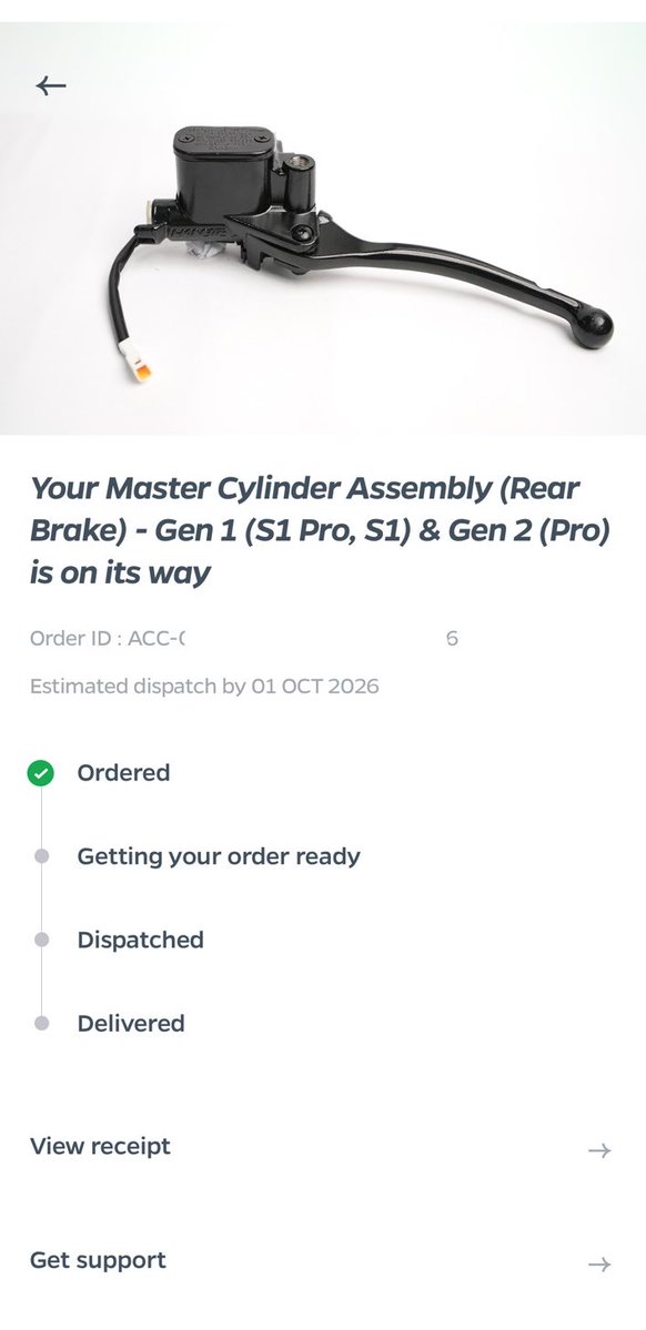 bluntdeshi's tweet photo. @OlaElectric @bhash What a pathetic state of after-sales service. The part wasn’t available at the service centre, so I was forced to order it from your online store almost 20 days ago. Estimated dispatch was 1 Oct. Today is 2 Oct and it STILL hasn’t even been dispatched.

For years you’ve talked about taking everything online and letting customers buy parts directly. What’s the point if you can’t dispatch a basic brake master-cylinder assembly in 20 days?

If you can’t provide spare parts either at service centres or online, what exactly are customers supposed to do with their scooters? How much lower can Ola Electric’s service standards go? At this point, why even keep the showrooms open?