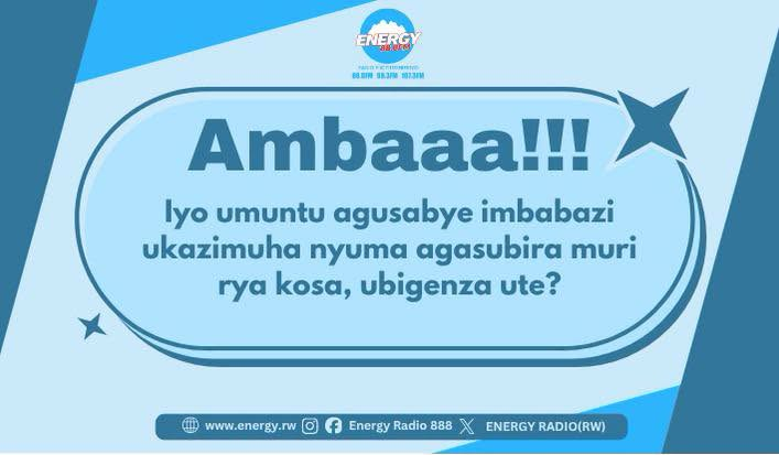 ENERGY888FM's tweet photo. #WeekendMood
Uyu munsi ni kuwa Gatanu. Mwabimenye?
Reka tuganire ku ngingo ijyanye no gusaba imbabazi mu gihe wakosheje no kuzihabwa.
Ni (A&P) Asila na Patrick mu kiganiro #Ambaaa!!! https://t.co/1JZMP3x74q
