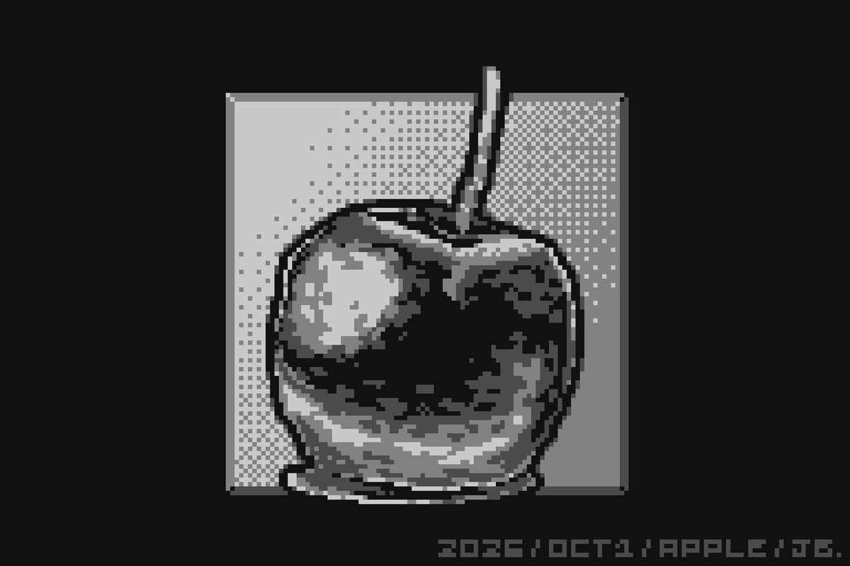 EightBitJase's tweet photo. Day one of inktober but im actually doing pixelart instead (wip name)
Day 1 apple

#inktober #inktober2026 #apple #art #pixelart #grayscale #aseprite #digitalart #ilovemygirlfriend https://t.co/O33zMtLLOm