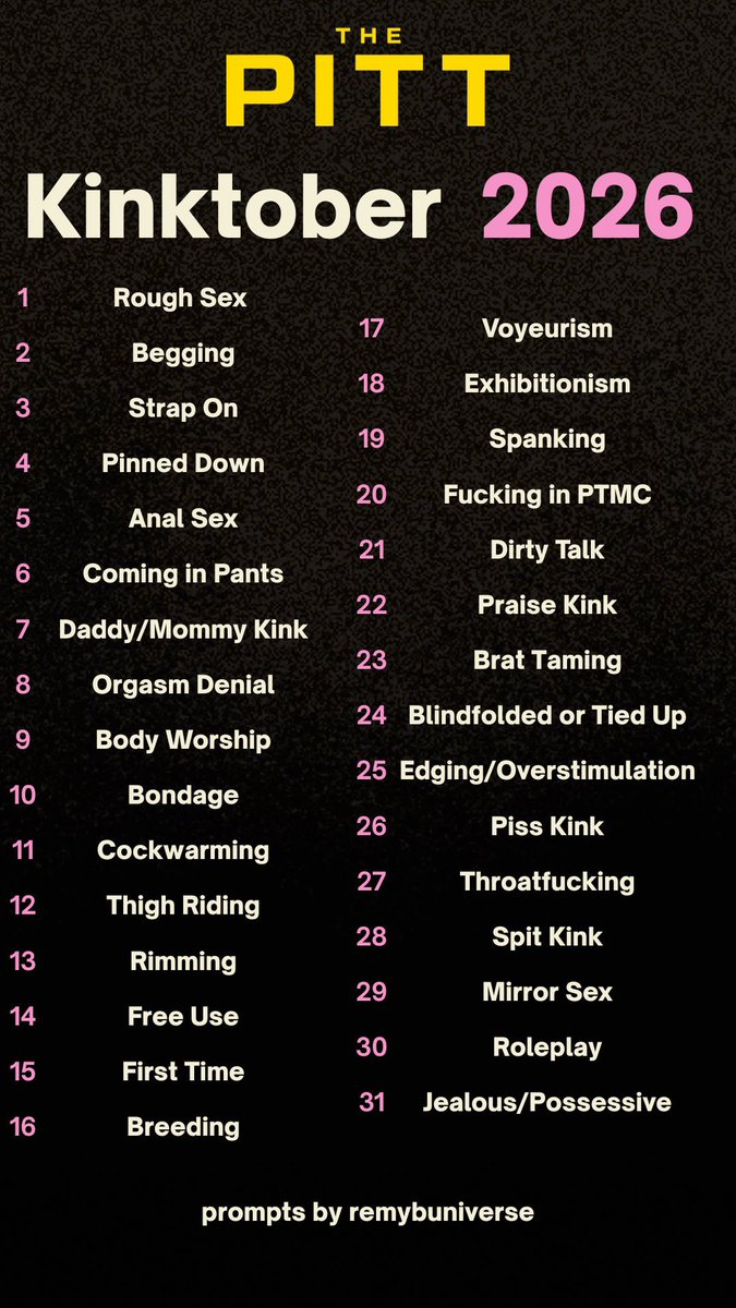 ChoiceReznikov's tweet photo. in my typical procrastination fashion, I decided today, October 1st, at 7:59pm, that I am going to partake in Kinktober lol. I saw tons of great prompt lists but I decided to use this one because of ‘thigh riding’ on Day 12. everything written from me will be #Rabbot flavored 😋 https://t.co/zXdy2NTkBS