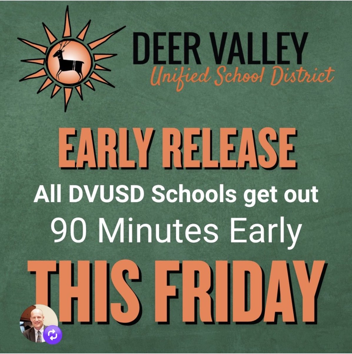 CanyonSpringsDV's tweet photo. 🐺 Early release is coming! 🎉 All DVUSD schools will dismiss 90 minutes early this Friday! 💙💛  #Wolfpack @DVUSD https://t.co/qZggHOlEJd