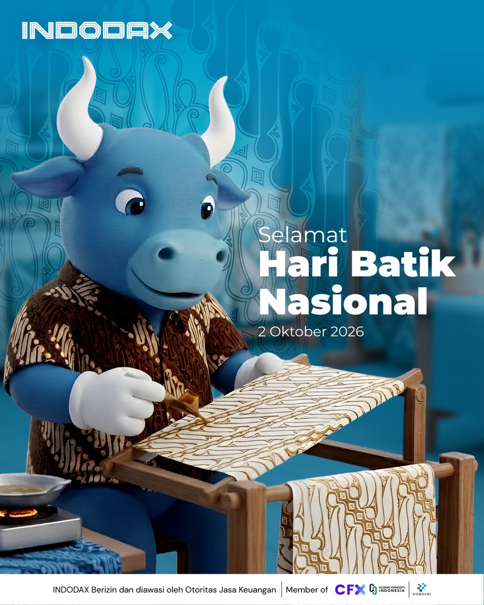indodax's tweet photo. Selamat Hari Batik Nasional 2026.

Batik adalah identitas, kebanggaan, dan warisan budaya bangsa. Mari terus menjaga dan melestarikannya untuk generasi mendatang.

#INDODAX #AsetMasaDepan https://t.co/O1ju8Yg3J4