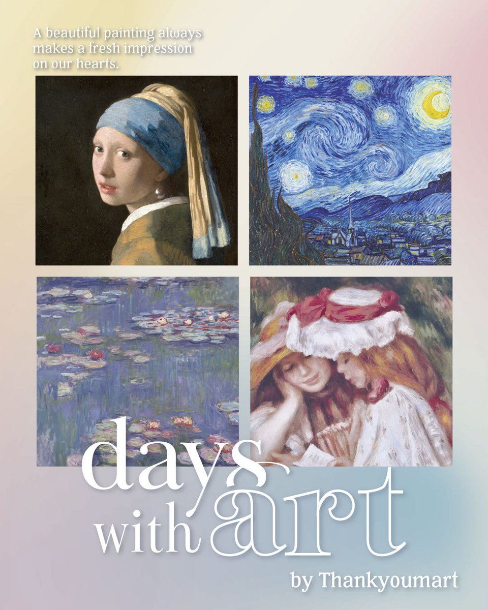 thankyoumart's tweet photo. あなたの毎日に“アート”を𓂃 𓈒𓏸
【day with art】シリーズが新登場🖼️

「フェルメール」や「ゴッホ」、
「モネ」や「ルノワール」など、
誰もが一度は目にしたことのある名画が
毎日使いたいアイテムに🎨✨

🪞店頭販売：10月9日(金)～順次入荷
※公式オンラインショップでの販売はございません https://t.co/5eKqY0RBcO