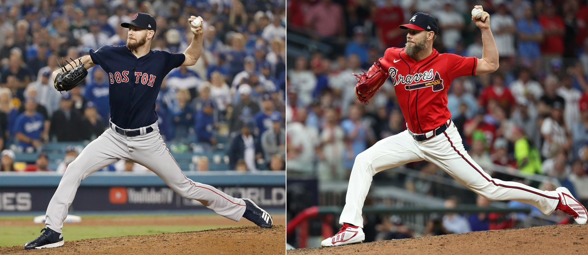OptaSTATS's tweet photo. Chris Sale of the @Braves is the first MLB pitcher to throw both the first and last pitches for his team in a postseason series since he himself did so in the 2018 World Series. https://t.co/7esVOkXBlT