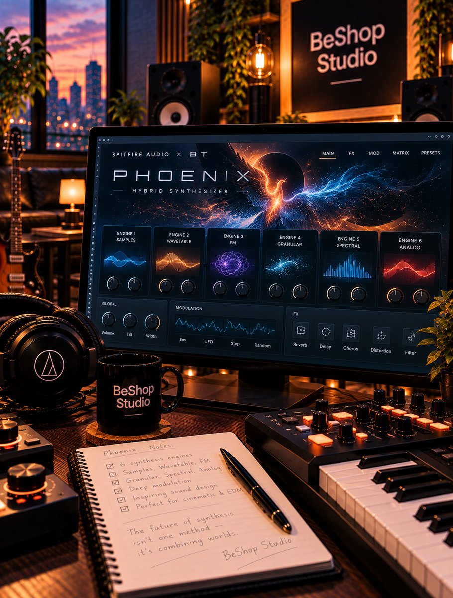 beshopstudio's tweet photo. One synth, six engines

Spitfire Audio and BT have launched Phoenix, a new hybrid synth combining samples, wavetable and FM synthesis with six sound engines and deep modulation. 

The future of synthesis isn’t one method it’s combining worlds. 

#spitfireaudio #bt #phoenix https://t.co/eOoWZmlNR6
