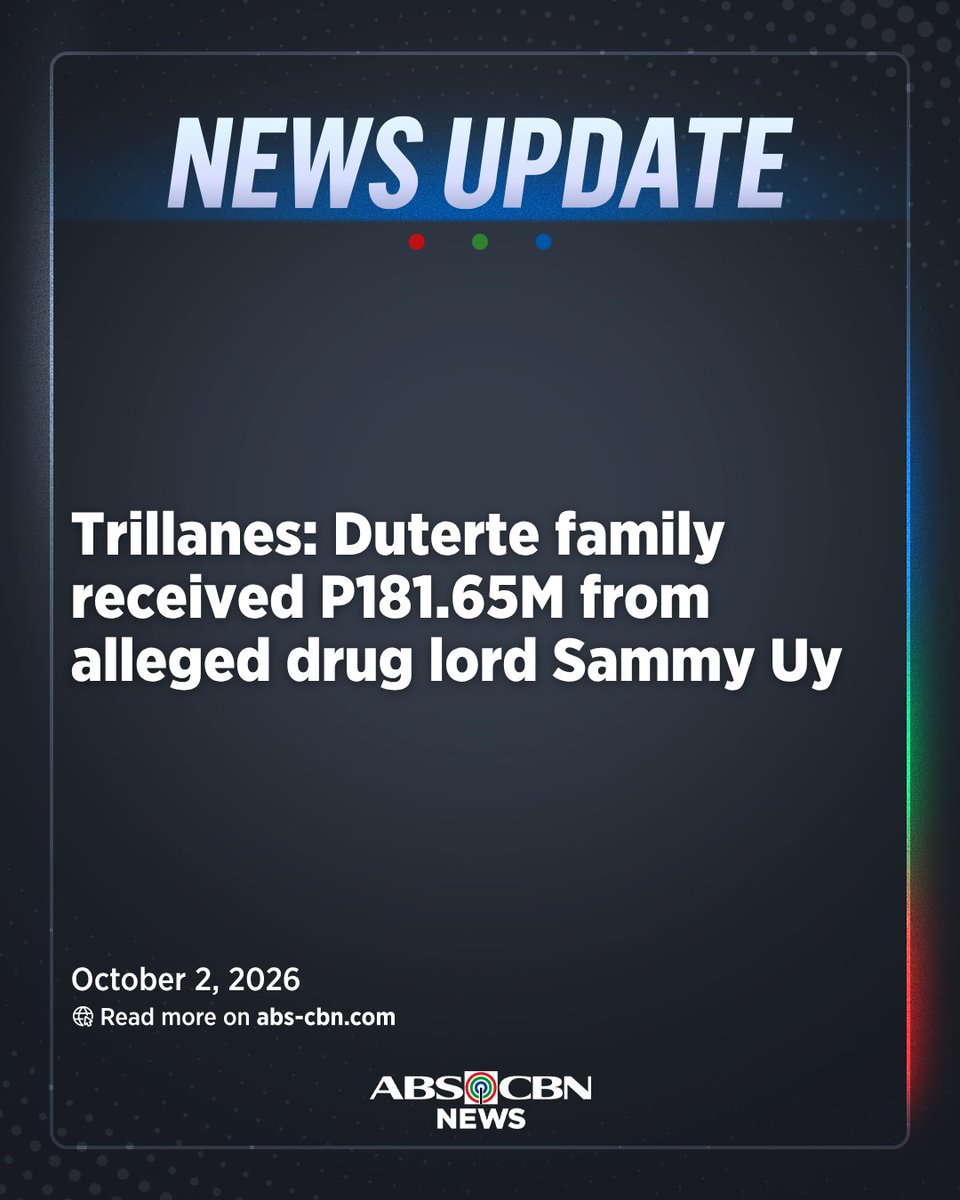 ABSCBNNews's tweet photo. Ex-senator Antonio Trillanes accuses the Dutertes of receiving P181.65 million from alleged Davao drug lord Sammy Uy.

- Rodrigo Duterte: P15.65 M
- Sara Duterte: P22.32 M
- Paolo Duterte: P38.81 M
- Sebastian Duterte: P51. 58 M
- Honeylet Avanceña & Veronica Duterte: P53. 27 M

| via @_katrinadomingo