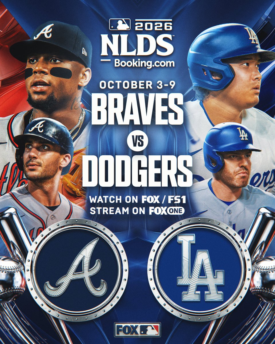 MLBONFOX's tweet photo. Braves. Dodgers. The NLDS starts this Saturday at 4pm ET on FOX 🍿 https://t.co/r2qZCymCdq