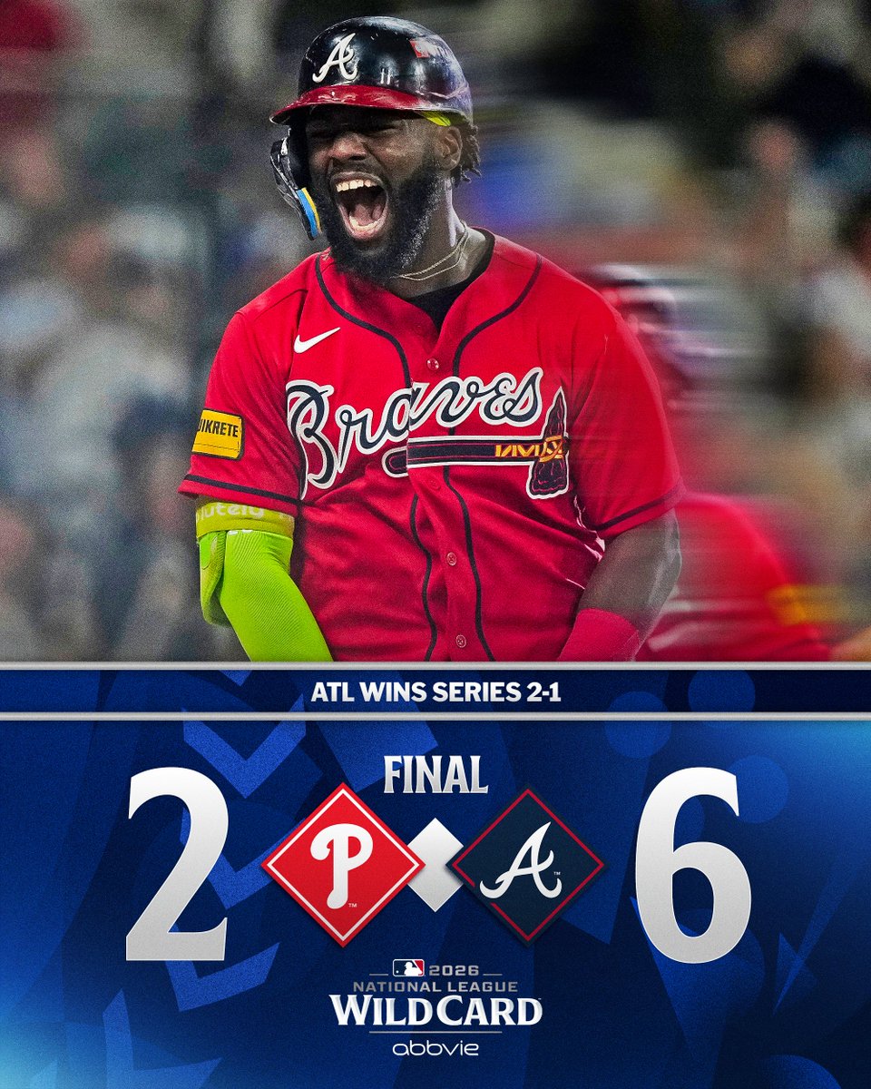 Michael Harris II, Ozzie Albies and Matt Olson all homer and the @​Braves move on to the NLDS!

(MLB x @​AbbVie) 
 [📷](https://pbs.twimg.com/media/HTmB-JYXIAAp