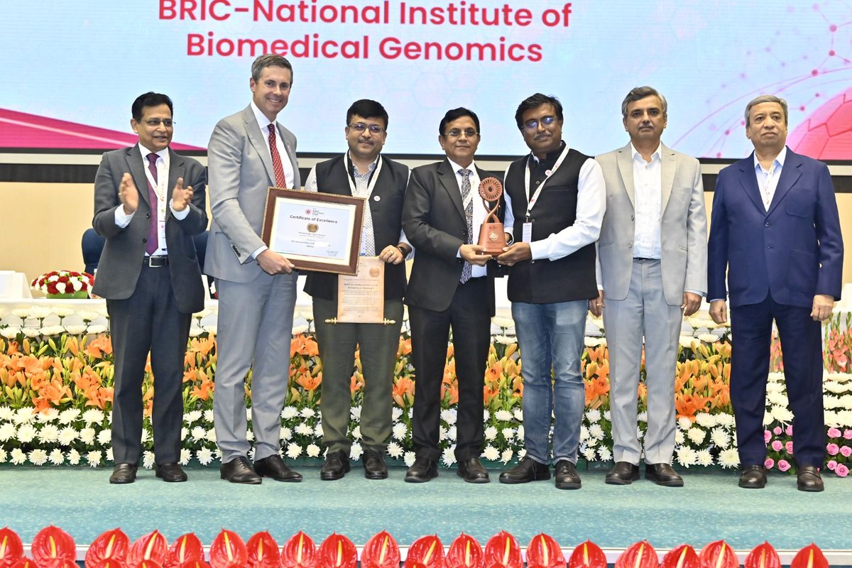 FollowDbtNibmg's tweet photo. BRIC-NIBMG has received the Nalanda Arogya Vigyan Samman at the Bharat Life Science Awards recognizing excellence in scientific research, capability building and contributions to India’s life sciences ecosystem.
This recognition belongs to everyone who has shaped our journey—present & past Directors, past & present faculty, research support staff, students and researchers.
Our sincere thanks to FICCI & Eli Lilly for the recognition.
@DBTIndia @BricDbt @DrJitendraSingh @rajesh_gokhale @DrSagarSengupta @ficci_india @EliLillyandCo 
#BRIC #NIBMG #BharatLifeScienceAwards