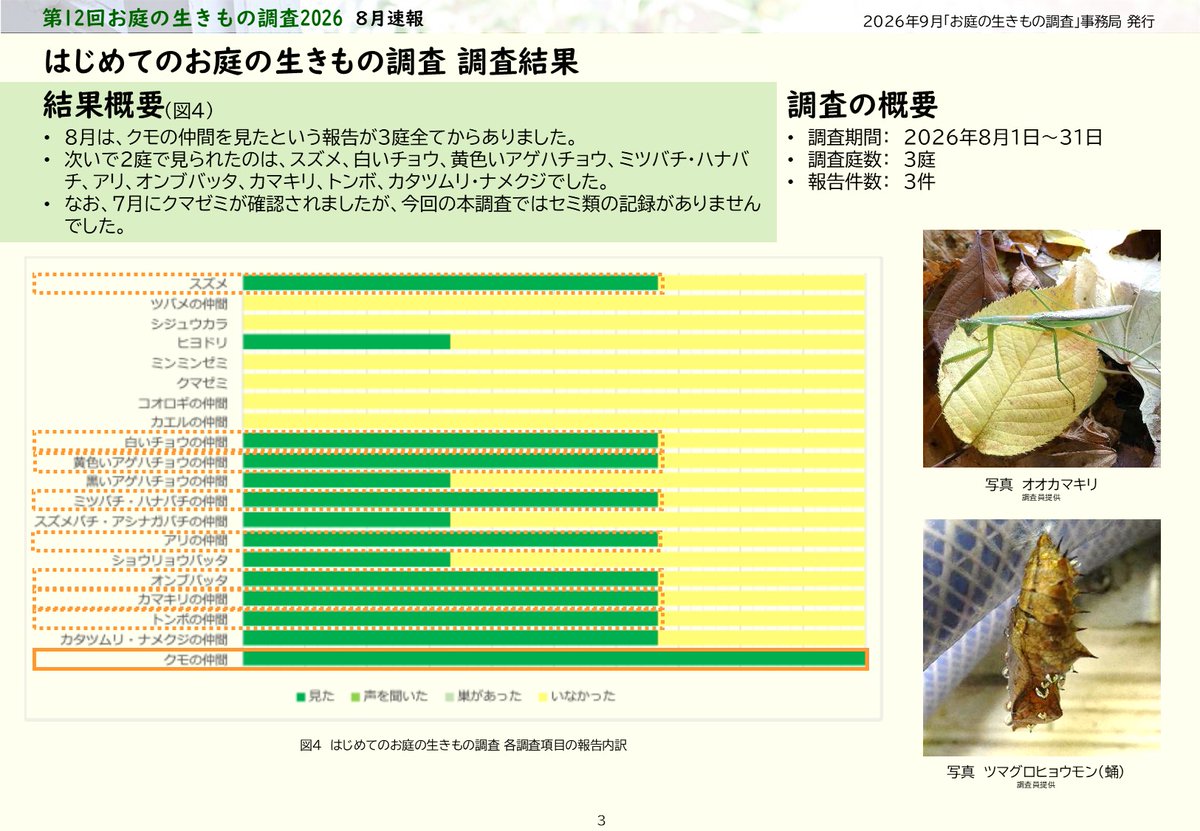 npo_ceed's tweet photo. 2026年8月のお庭の生きもの調査では、全17目45科53種の生きものが見つかりました！  公式HP ニュースリリース： https://t.co/RvHLLkgeUT

#お庭の生きもの調査2026 #お庭の生きもの調査 #調査 #速報 #イベント  #生物多様性 #ネイチャーポジティブ #NaturePositive #生態教育センター #ceed https://t.co/wquLGCN5El