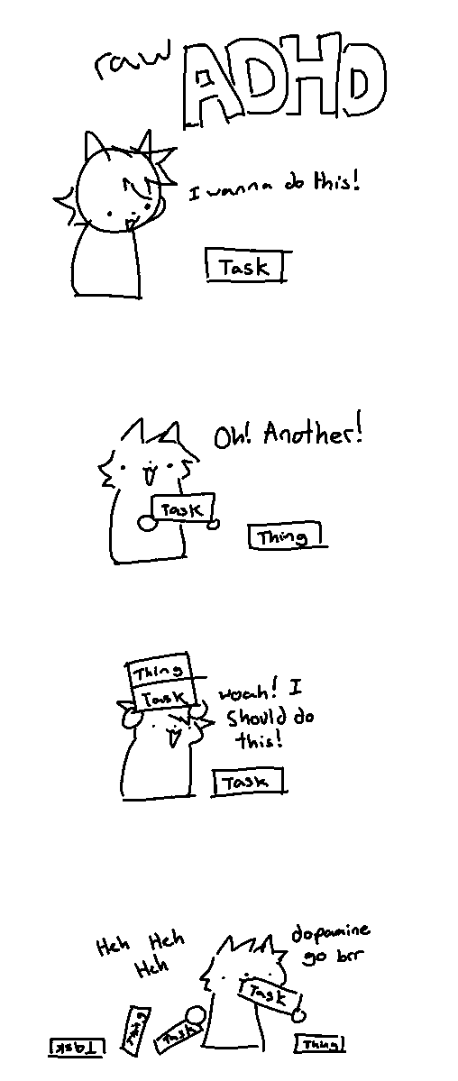 Kaips_'s tweet photo. What it's like to live with ADHD vs finally getting it medicated. https://t.co/3dBeYDBNcF