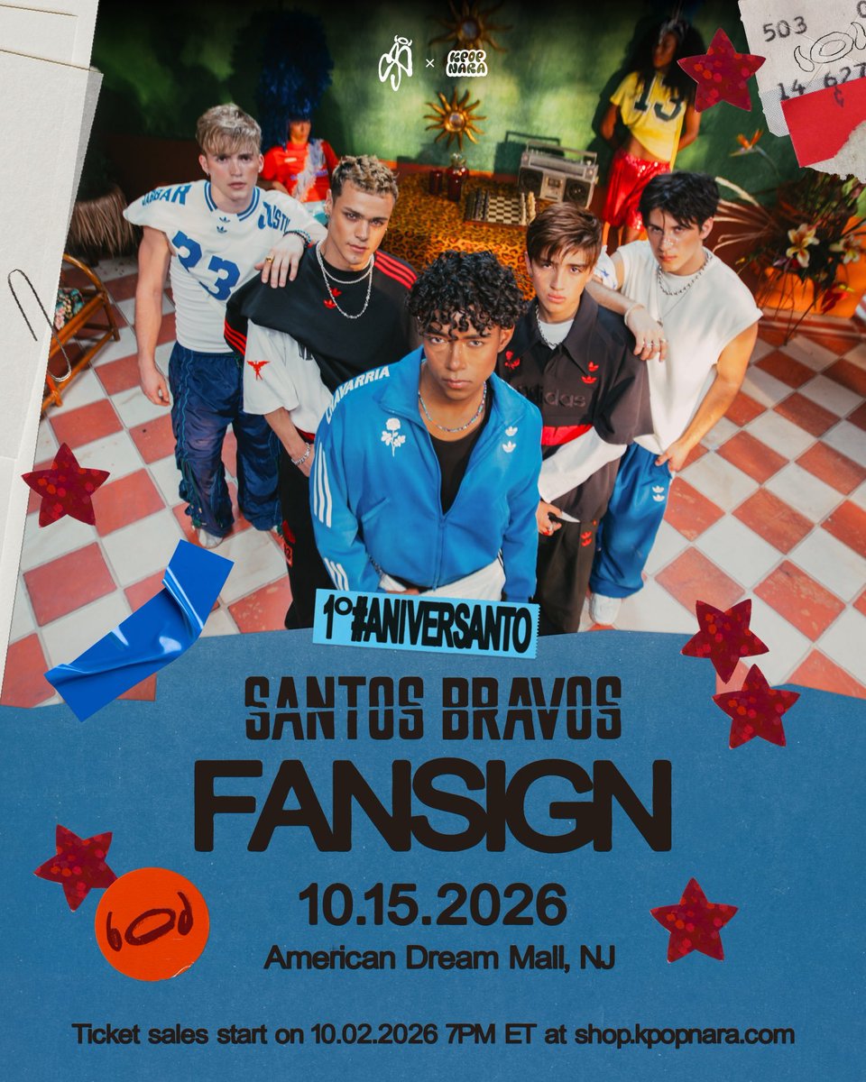 STBVToday's tweet photo. Fansign de Santos Bravos organizado KPOP NARA para celebrar su Aniversanto

📍 Datos clave del evento
Fecha del evento: 15 de octubre.
Lugar: American Dream Mall (Nueva Jersey, EE. UU.).
Venta de boletos: Inicia el 2 de octubre a las 7:00 PM ET (hora del Este) en https://t.co/uQDSoC1he9 Los cupos son limitados y comprar la entrada te garantiza el acceso.
💿 ¿Qué incluye el boleto?
Al comprar una entrada para el fansign recibes:
5 Photocards exclusivas del evento de Santos Bravos.
5 EPs Deluxe sorpresas edición especial del fansign.
5 Postales de los integrantes, las cuales llevarás al evento para que te las firmen en persona.