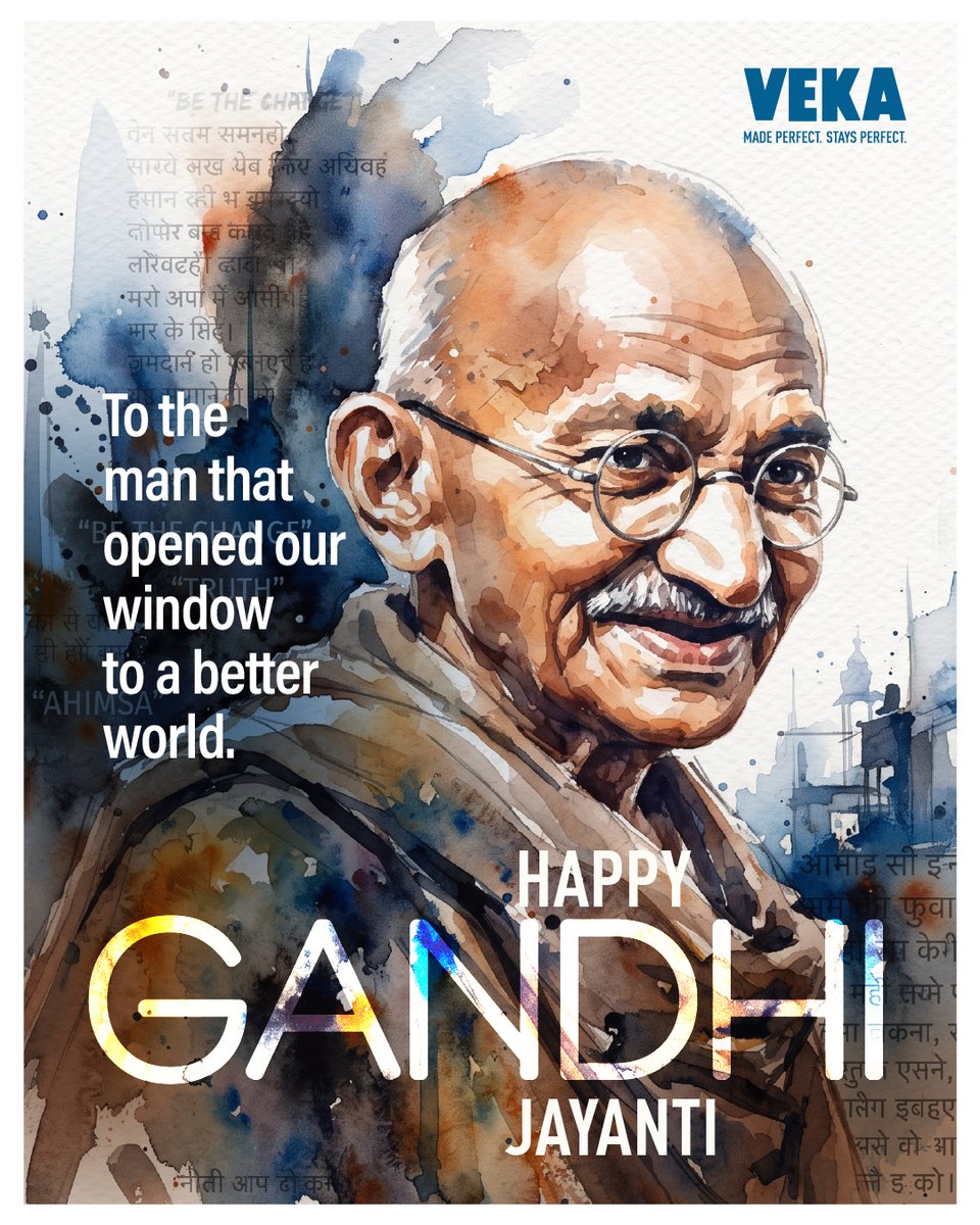 VEKAPvtLtd's tweet photo. Truth. Courage. Respect.
Values that bring us together and guide us forward.
May his ideals inspire us to build a future with more kindness, peace and understanding.
Happy Gandhi Jayanti.
#Gandhi #GandhiJayanti #HappyGandhiJayanti #MahatmaGandhi #VEKA #VEKAIndia #uPVCWindow https://t.co/aXU3RvHiy1