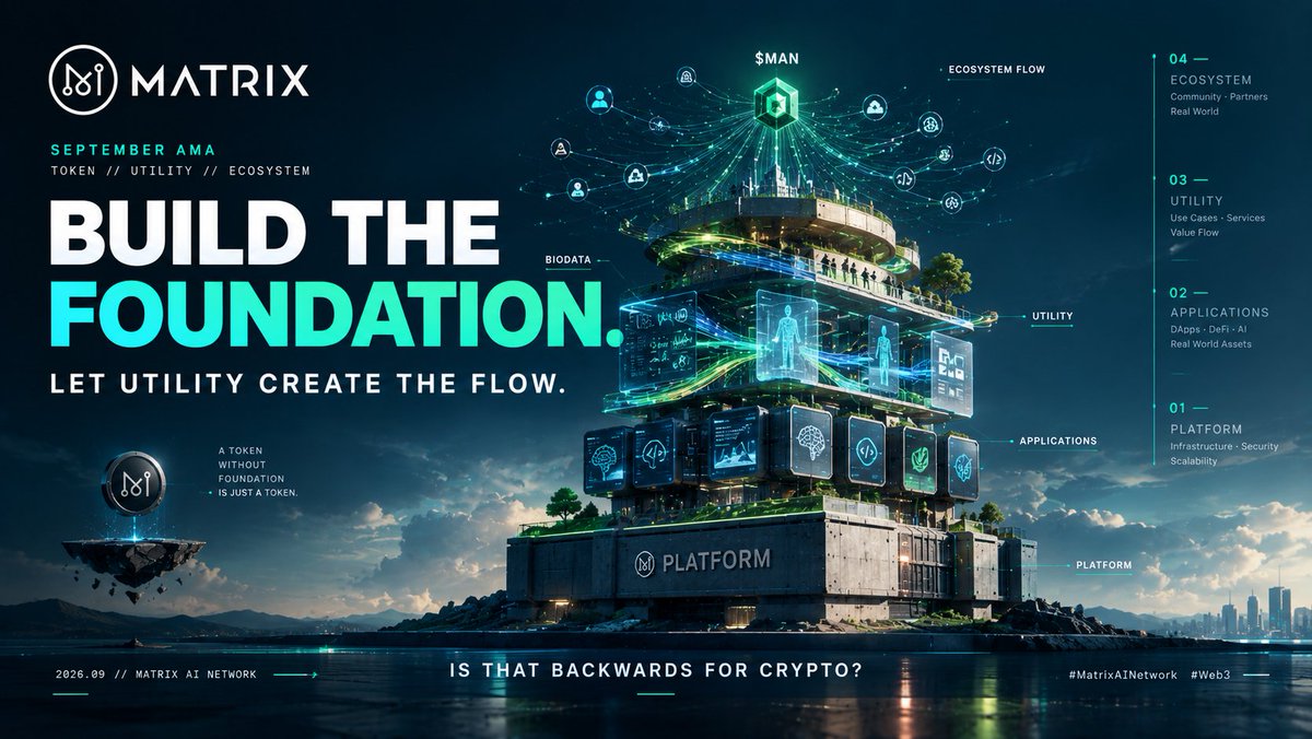 MatrixAINetwork's tweet photo. The most interesting token statement in the September AMA had very little to do with the token.

The team was asked how Matrix plans to strengthen it.

The answer went back to the foundation:

Build the platform.
Build applications.
Build utility.
Then let the ecosystem create flow.

Is that backwards for crypto?
#MatrixAINetwork #Web3