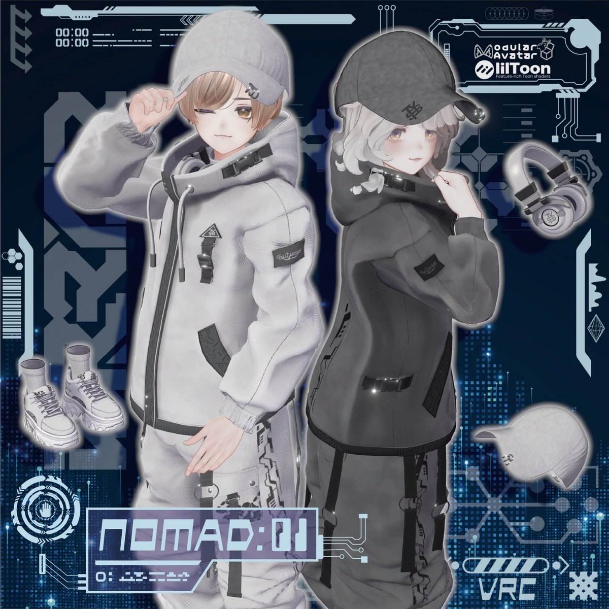 takeyakisoba's tweet photo. ◤￣￣￣￣￣￣￣￣￣￣ 　#TakeYakiShop 
🎁新作衣装プレゼント企画🎁 ＿＿＿＿＿＿＿＿＿＿◢

テックウェア『NOMAD：01』
を抽選で3名様にプレゼント致します。

応募条件
・本投稿をリポスト
・BOOTHのスキ
・( @takeyakisoba )をフォロー
をお願いします🤲

抽選枠はリポスト数100毎またはBOOTHのスキ数100毎増えるたびに1名追加となります🎁

⬇️⬇️⬇️
https://t.co/ozvOqHiLQD

応募期間は明日10月3日まで🙌
販売開始は同日の17:00からになります👕
また、1週間は50%OFFセールもしてます💰是非‼️

対応アバターは以下36です🚻
◼︎男性アバター（12） 
水瀬/斑霞/ゼヴ（珍飯亭共通素体V3）/彼方/泣夜/アルエ（+Head共通素体）/狛乃/獏/黒蛇（YM Body Men L）/霧島/キリサメ/くうた  
◼︎女性アバター（12） 
森羅/しなの/マリシア/Lapwing/ラシューシャ/ルミナ/しお/まよ/まめひなた/ルルネ/海咲/しゅあん
 ◼︎人外・ケモアバター（12） 
悪魔リーマン/天使リーマン/妙楽鳥/シンカイヒトウオ/鹿タウル/ゲレルト/ヴェルノ/にゃにゃまる/アキト/シキ/アクセルくん/シリウス