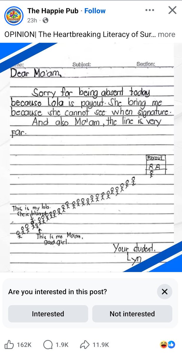 GayleQuijano's tweet photo. I was reading this sad article about a girl who was being absent due to her aiding her grandma because of the grandma's poor eyesight, and I look at the emojis and comments; they focused more on the English/poor grammar instead of the concern, some Filipinos lack empathy🤦 https://t.co/qNcV3aHLl7