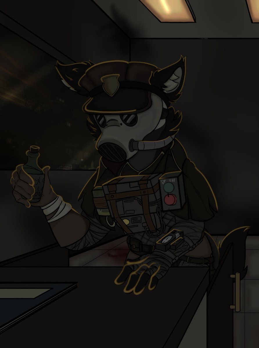 CrimsnWolff's tweet photo. Muehehehe take my fursona dressed up in an outlast trials costume #art #outlasttrials #furryart #digitalart #fyp https://t.co/u4v8N3RXKN