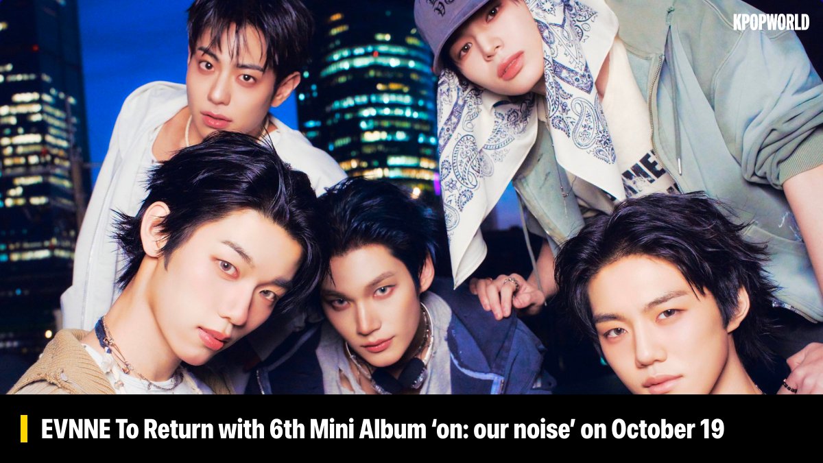 KPOPWORLD's tweet photo. Jellyfish Entertainment boy group EVNNE are set to return on October 19 with their sixth mini album on: our noise, their first mini album since the group’s restructure.

The announcement came in the form of a trailer, which alternates between images of stars and musical equipment including speakers, a guitar, and sound wave charts. In the background, a synth-drive instrumental cuts off to emphasise a written message to “JOIN THE SOUND LABORATORY CLUB” and its “FIELD RECORDING DIVISION.”

EVNNE have put out a wide range of concepts and sounds since their debut in 2023, with a sharp hip-hop shift appearing in June following the restructure of the group at the beginning of 2026. on: our noise will act as the determiner for their intended signature. #ENNVE #EVNNE 

Read here: https://t.co/QG6V5gNygs
