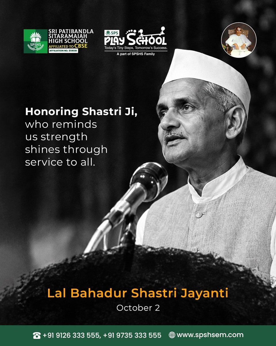cbsesps's tweet photo. Remembering Lal Bahadur Shastri Ji on his birth anniversary. His simplicity, integrity and dedication to the nation continue to inspire us to serve with courage and responsibility. 🇮🇳🙏#LalBahadurShastriJayanthi #JaiJawanJaiKisan #NationalLeaders https://t.co/pNqmd9m6U1