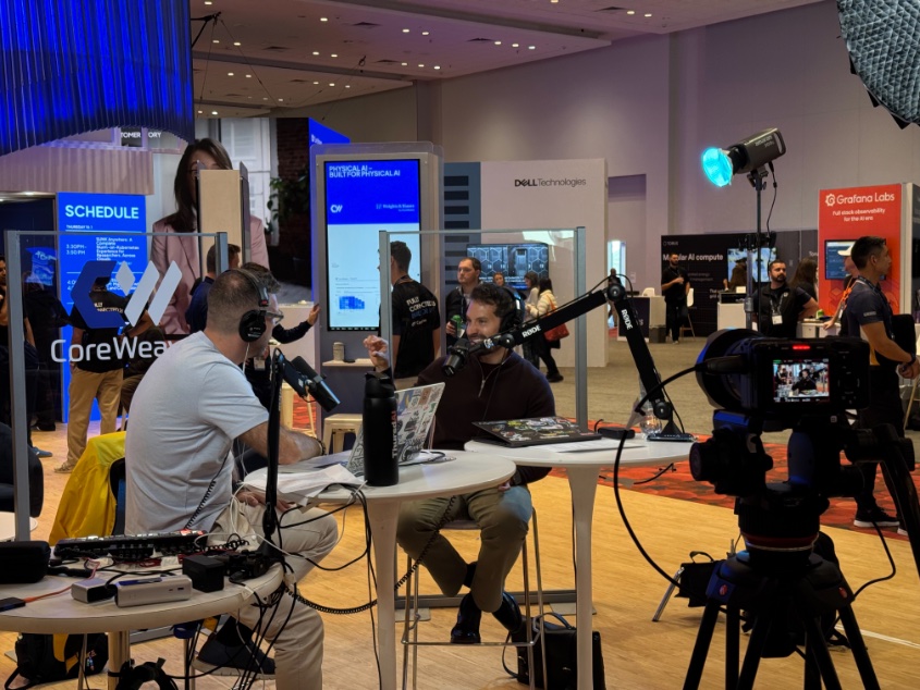 The ThursdAI setup on the CoreWeave Fully Connected show floor