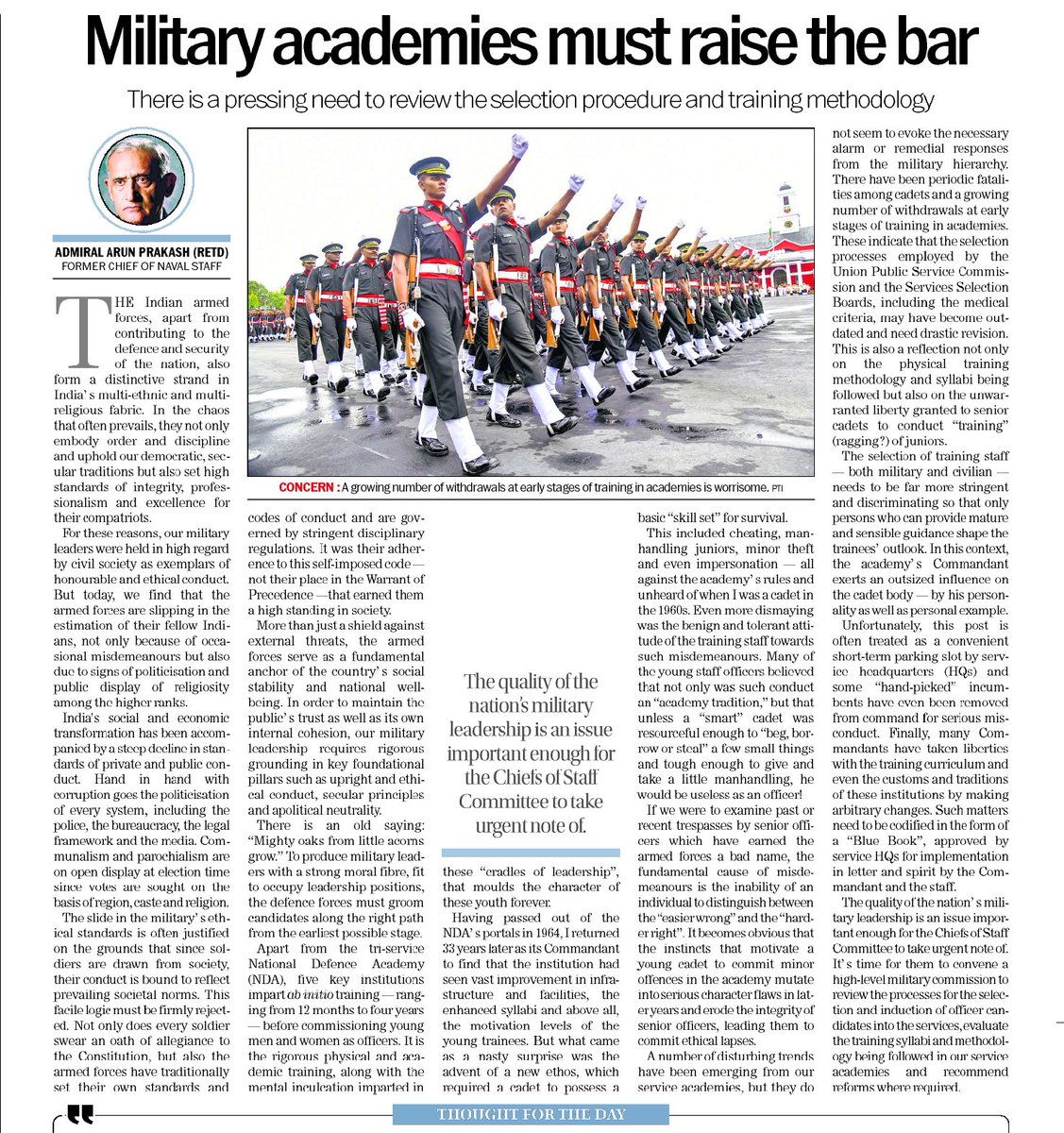 arunp2810's tweet photo. Lacunae in military training. In today’s The Tribune. https://t.co/pGw4Zi81OI
