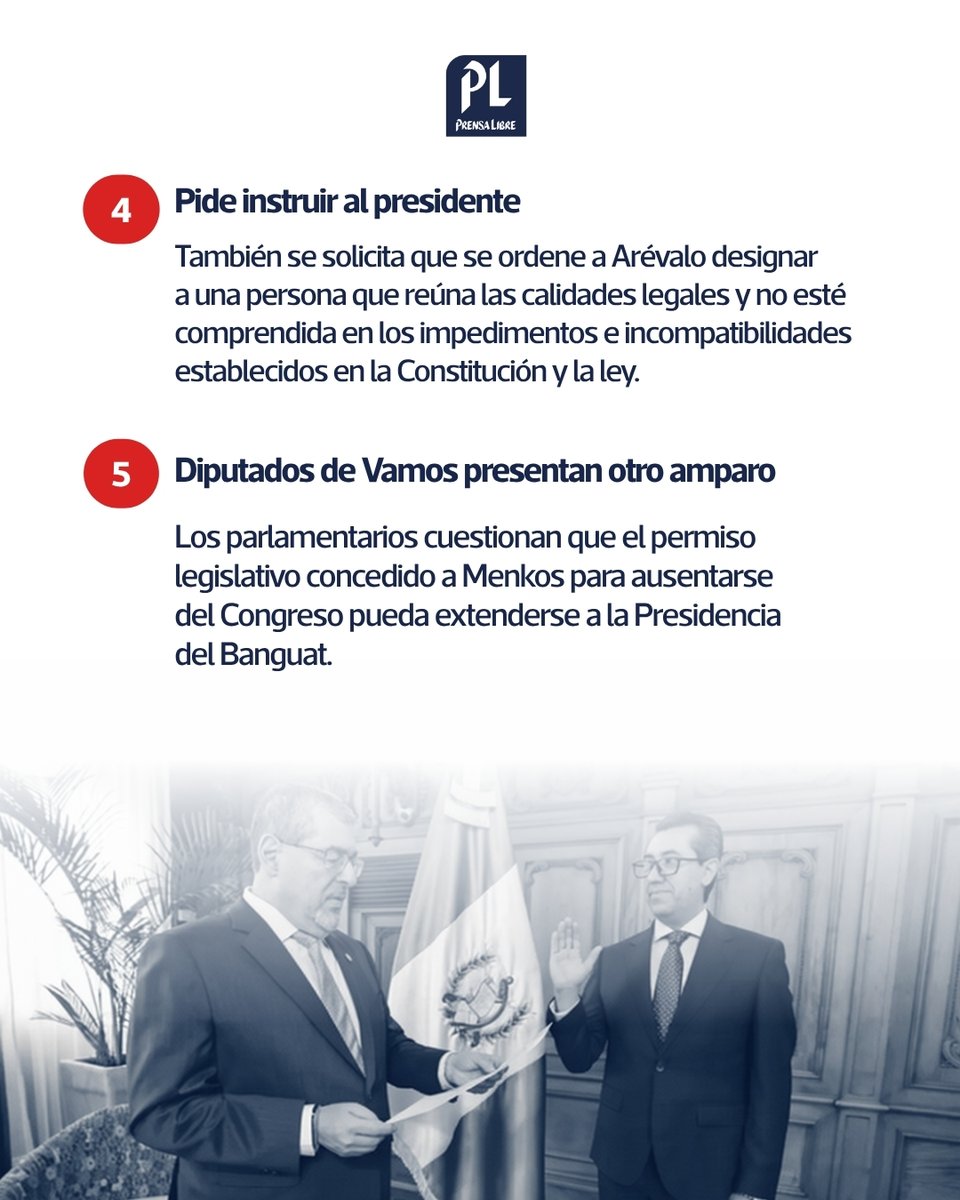 prensa_libre's tweet photo. 🚨 #Actualizado: Cacif amplía amparo contra nombramiento de Jonathan Menkos al frente del Banguat

La acción fue presentada luego de que Menkos tomara posesión como presidente del Banco de Guatemala y de la Junta Monetaria. El Cacif cuestiona su situación como diputado y solicita una medida provisional ante la CC.

👉 Conozca los argumentos de la acción y qué solicita el Cacif en: https://t.co/iAYqbVY8dB