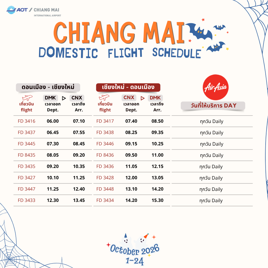 CNX_Airport's tweet photo. ตารางบินภายในประเทศ | Domestic Flight Schedule (1)
#ThaiAirasia #ThaiLionAir #NokAir
🏙️ดอนเมือง|CNX-DMK-CNX
#flyCNX #CNXairport https://t.co/VPzc0HEvp1