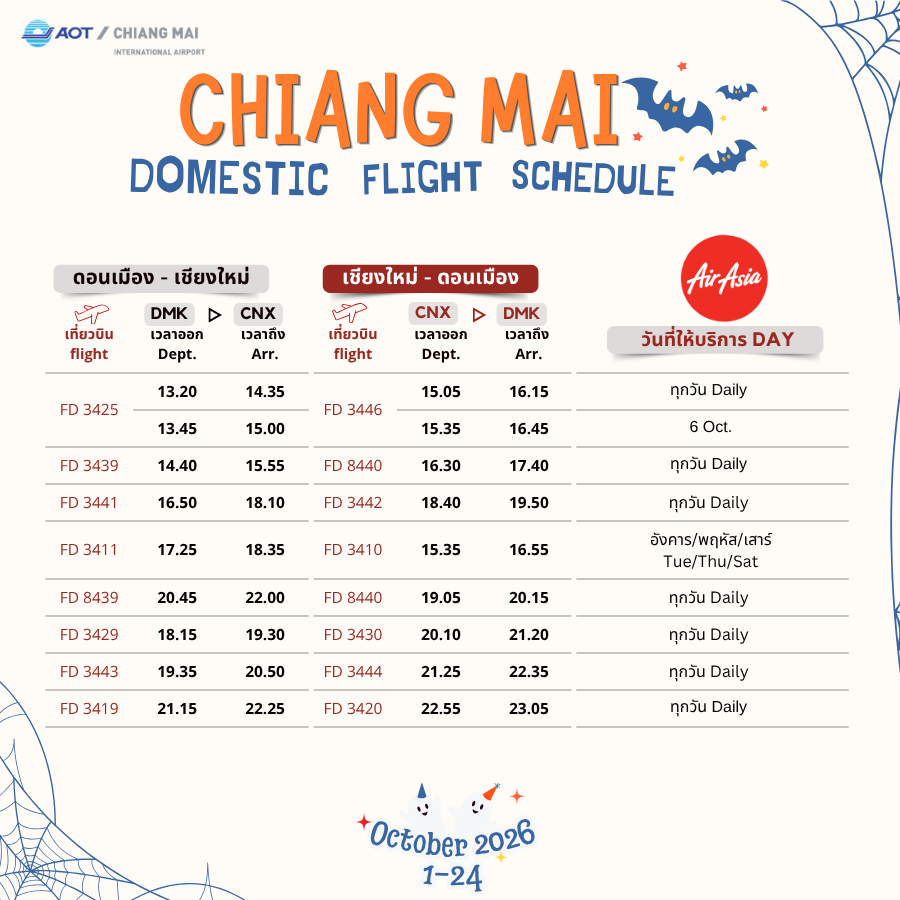 CNX_Airport's tweet photo. ตารางบินภายในประเทศ | Domestic Flight Schedule (1)
#ThaiAirasia #ThaiLionAir #NokAir
🏙️ดอนเมือง|CNX-DMK-CNX
#flyCNX #CNXairport https://t.co/VPzc0HEvp1