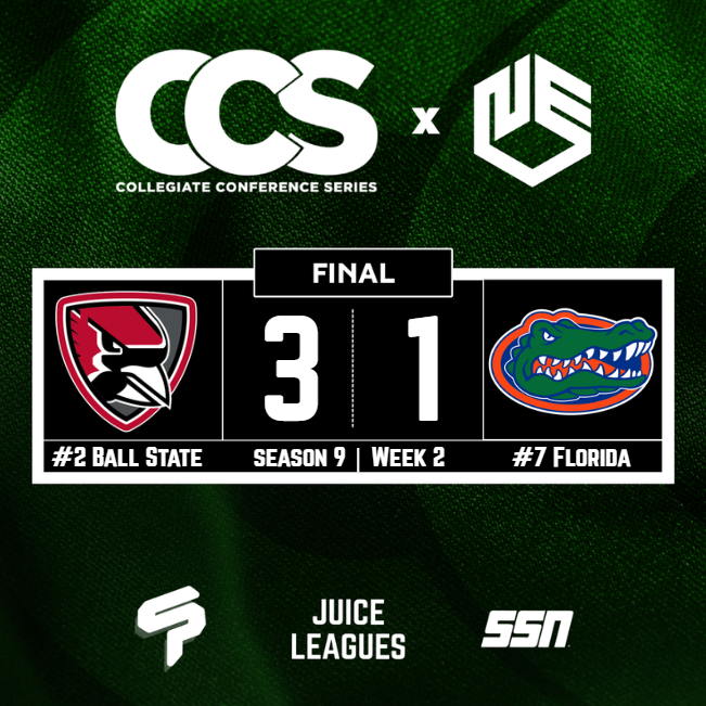 CollegiateCCS's tweet photo. #2 BALL STATE DEFEATS #7 FLORIDA IN A TOP 10 CLASH AS THE CARDINALS COMPLETE WEEK TWO WITH A PERFECT RECORD!

@bsuesports will enter week three with a 3-0 record with Cincinnati and #11 Clemson up next! https://t.co/Xf1xfiCeYD