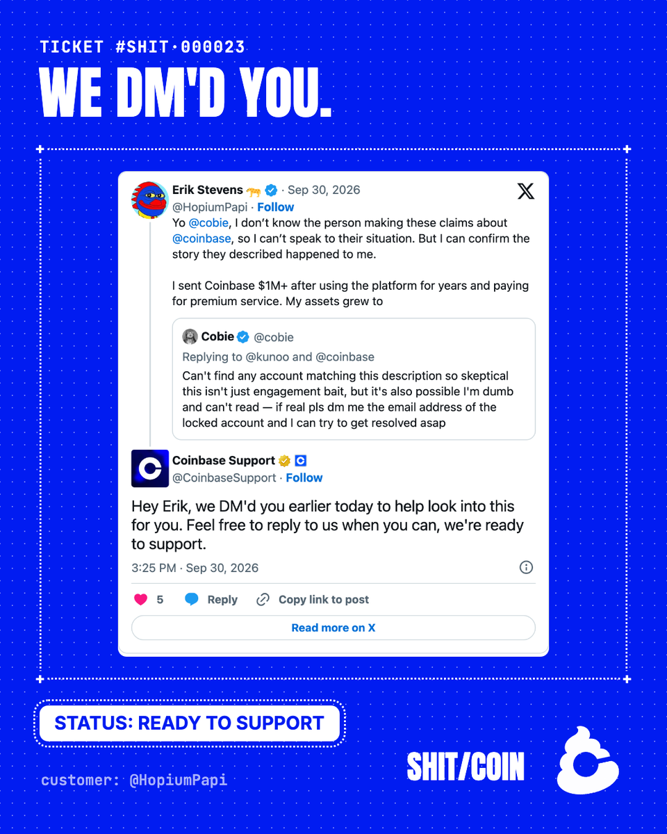 ShitcoinSupp's tweet photo. TICKET #SHIT·000023
support has reached out to @HopiumPapi 
support is ready to support. @HopiumPapi 

support has left the chat. https://t.co/gxv7gIhdFM