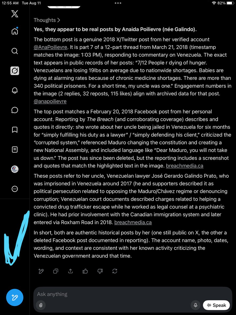 SimonFredCCP's tweet photo. @SuburbanPolly @AnaPoilievre only cares about people that are related to her. What about the many other who are misconducted based on crimes that were mislead by crime investigations? Than her husband wants to deport said "Criminals". #anaidapoilievre #neverconservative @grok fact check my info https://t.co/4gJiWcL1H0