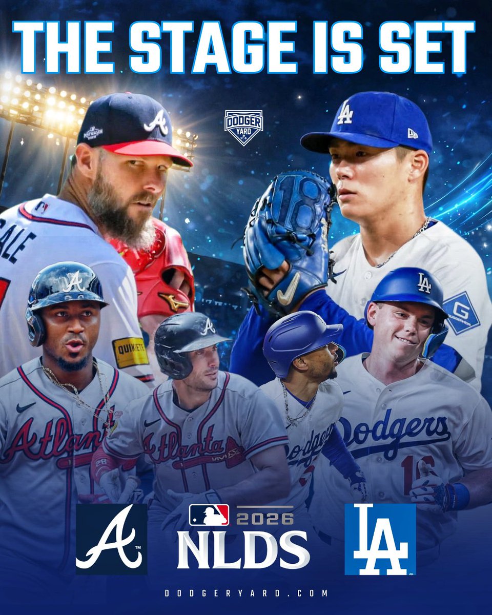 DodgerYard's tweet photo. October just got interesting.

2026 NLDS: Dodgers vs Braves.

Star power on both sides. Hollywood vs The A.
Freddie vs his former club. Mookie, Shohei, Acuña, Olson, Riley — this is what October baseball is all about. https://t.co/Vmqxm4HMcF