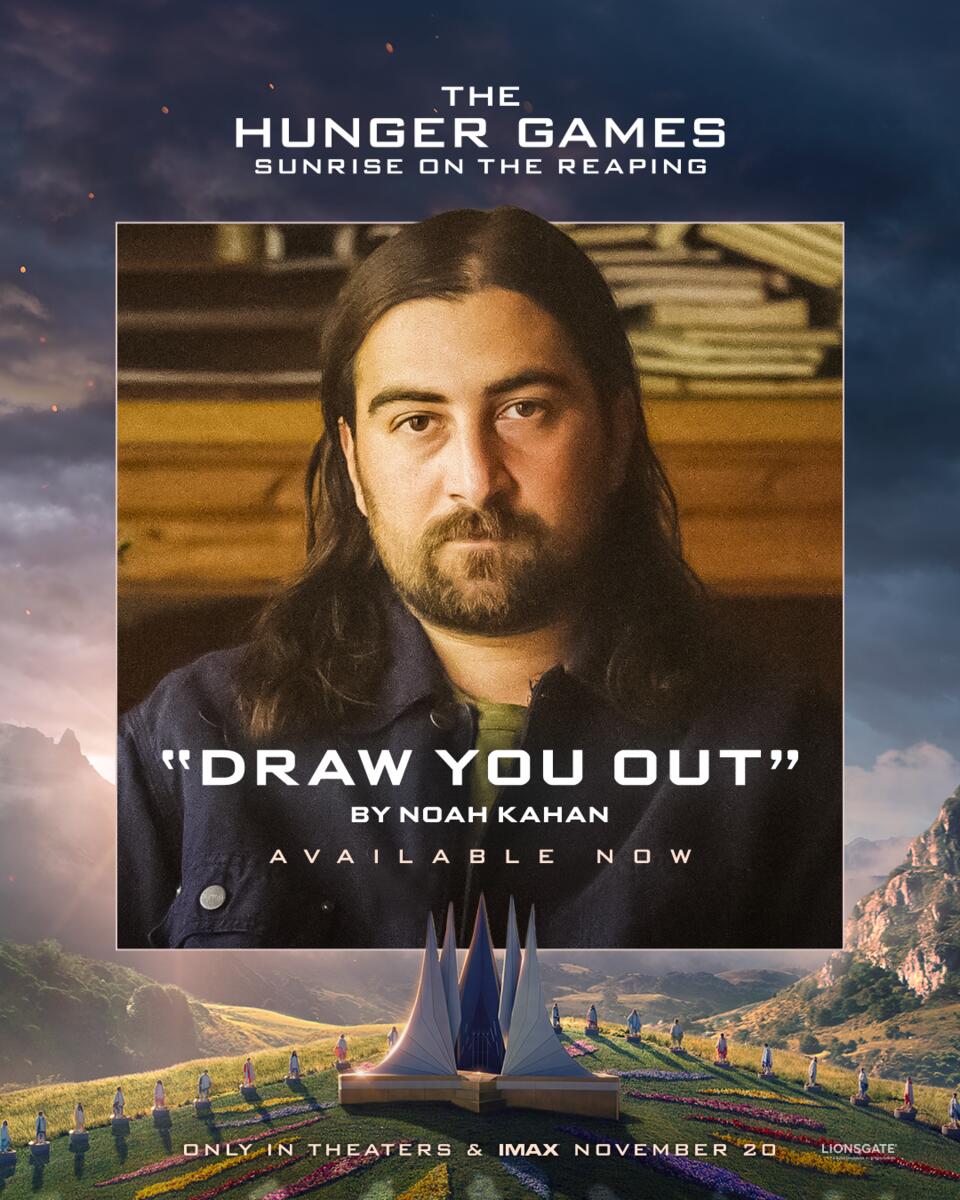 TheHungerGames's tweet photo. Noah Kahan’s new song "Draw You Out" now available on all streaming platforms — listen and pre-order The Hunger Games: Sunrise on the Reaping - The Album NOW: https://t.co/JalHk4m61w https://t.co/gZw2k5kGiv