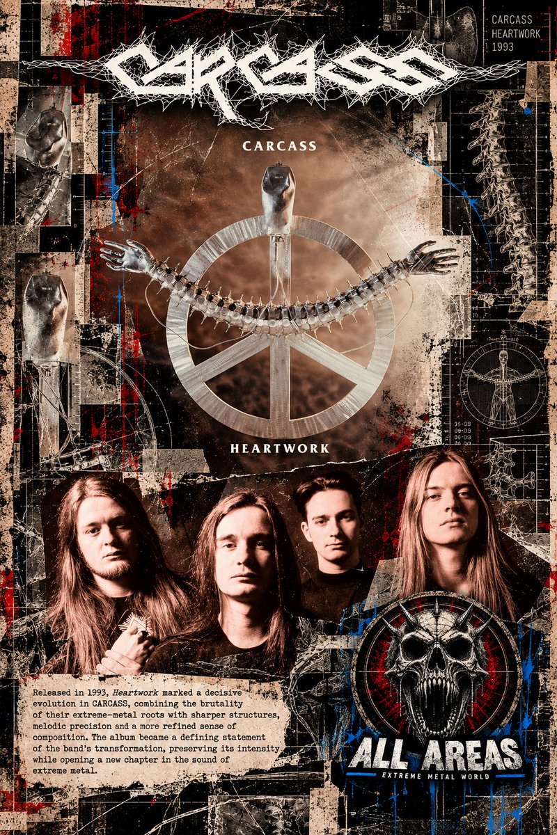 HopeArt_IA's tweet photo. CARCASS — HEARTWORK (1993)
A turning point in extreme metal: CARCASS refined the brutality of their past into sharper riffs, melody and precision. Controversial then, hugely influential later.
#CARCASS #ExtremeMetal @CarcassBand @iwata_thy_name @InOurDimension @TheMetalPulse https://t.co/4HxlWshn1d