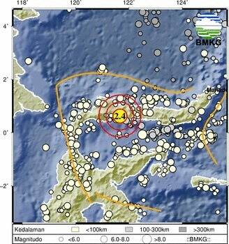 stageof_gto's tweet photo. Info Gempa Mag:2.4, 02-Oct-2026 11:24:58 WITA, Lok: 0.63 LU - 121.66 BT, 37 km Barat Laut POHUWATO-GORONTALO, Kedlmn: 29 km ::BMKG https://t.co/I7AwckIN5R