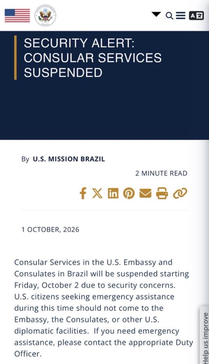 NewsLiberdade's tweet photo. 🚨URGENTE - Estados Unidos suspendem de imediato serviços consulares no Brasil por riscos de segurança https://t.co/kdE0JlMZMb