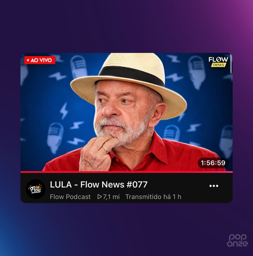 poponze's tweet photo. HITOU MUITO! A participação de Lula no Flow Podcast ultrapassou a marca de 7 MILHÕES de visualizações no YouTube. https://t.co/3XmkI8ghpG