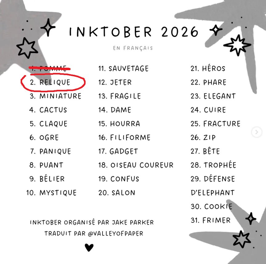 Aurorewolf37's tweet photo. Jour 2 du #inktober2026 : Relique
(petite ref à JDG - Lara Croft)

#inktober2026relic #inktober2026day2 #inktober2026relique #inktober2026jour2 #relic #relique #drawingchallenge https://t.co/mpguOqKeI6