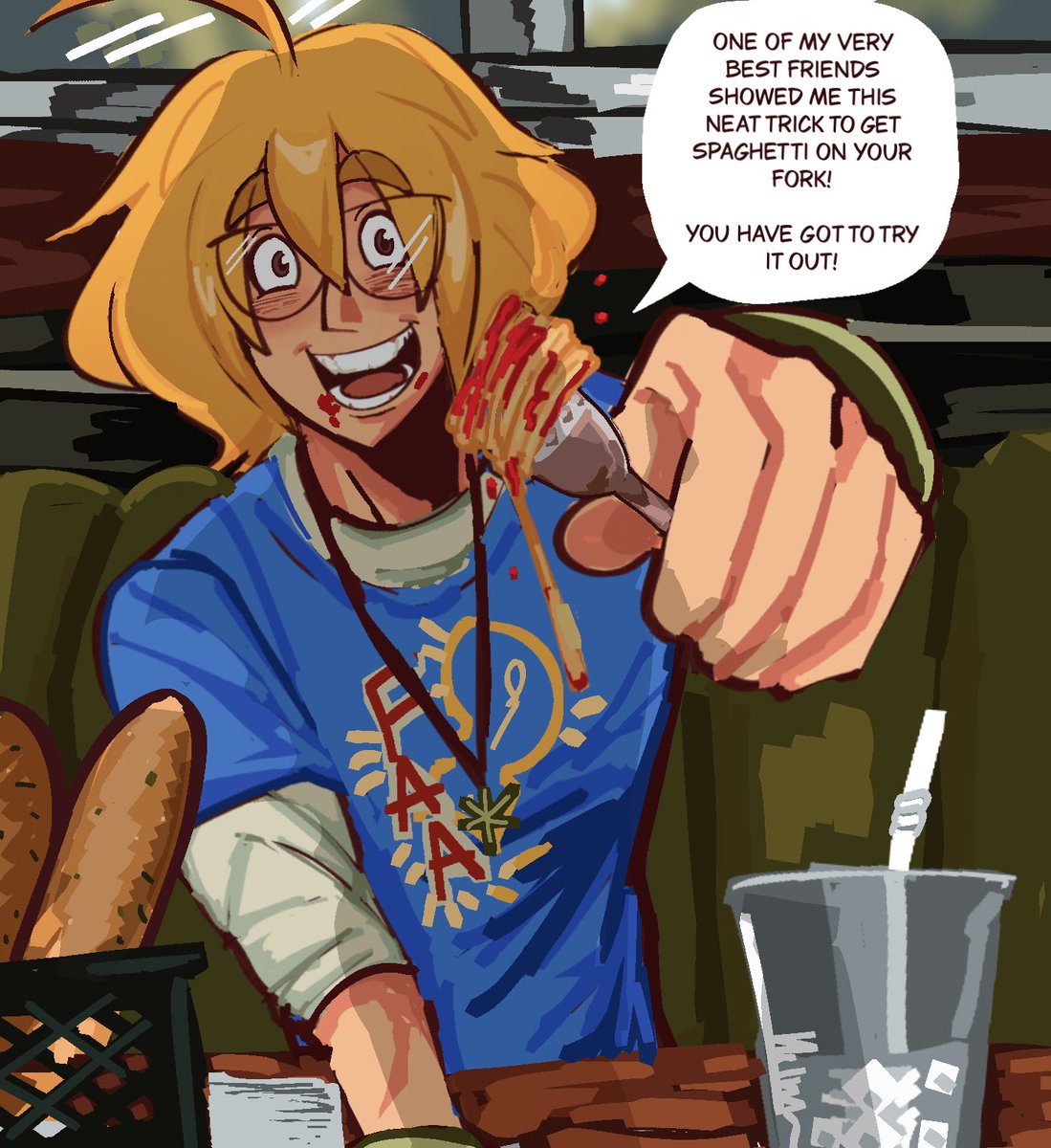 hunhryandcold86's tweet photo. #FactAttackAdventures 
you take the bad bitch out to dinner and they cant keep the spaghetti in their mouth and theres sauce everywhere. what do you do? https://t.co/oAOfPh1k4B