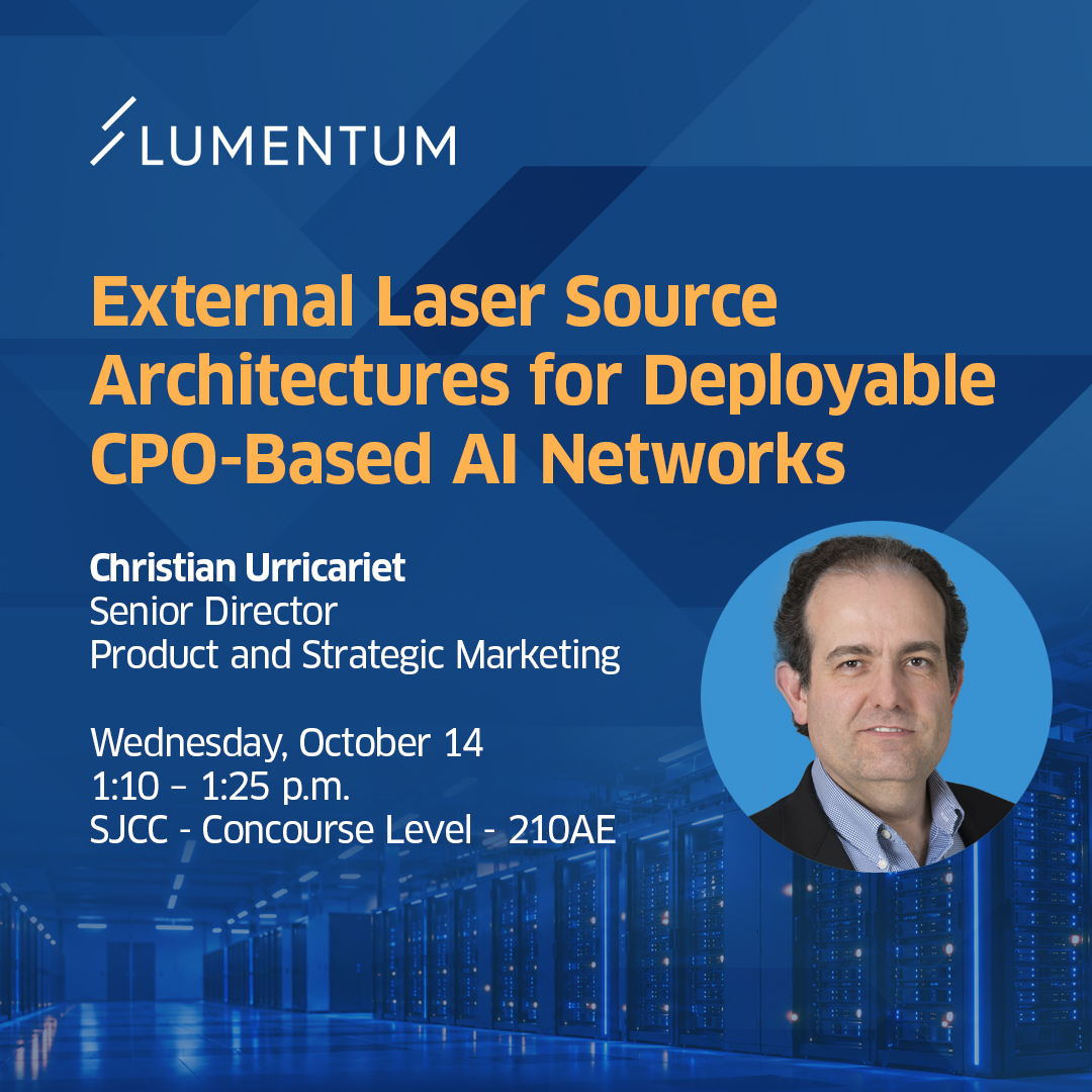 Lumentum's tweet photo. At the 2026 OCP Global Summit, @Lumentum experts will explore how external laser sources, VCSELs, and optical circuit switching are addressing new connectivity needs in AI infrastructure.

📅 Oct. 12–15 | San Jose McEnery Convention Center

Learn more: https://t.co/lnq18h8Yzc https://t.co/Z4kVCfRQ4e