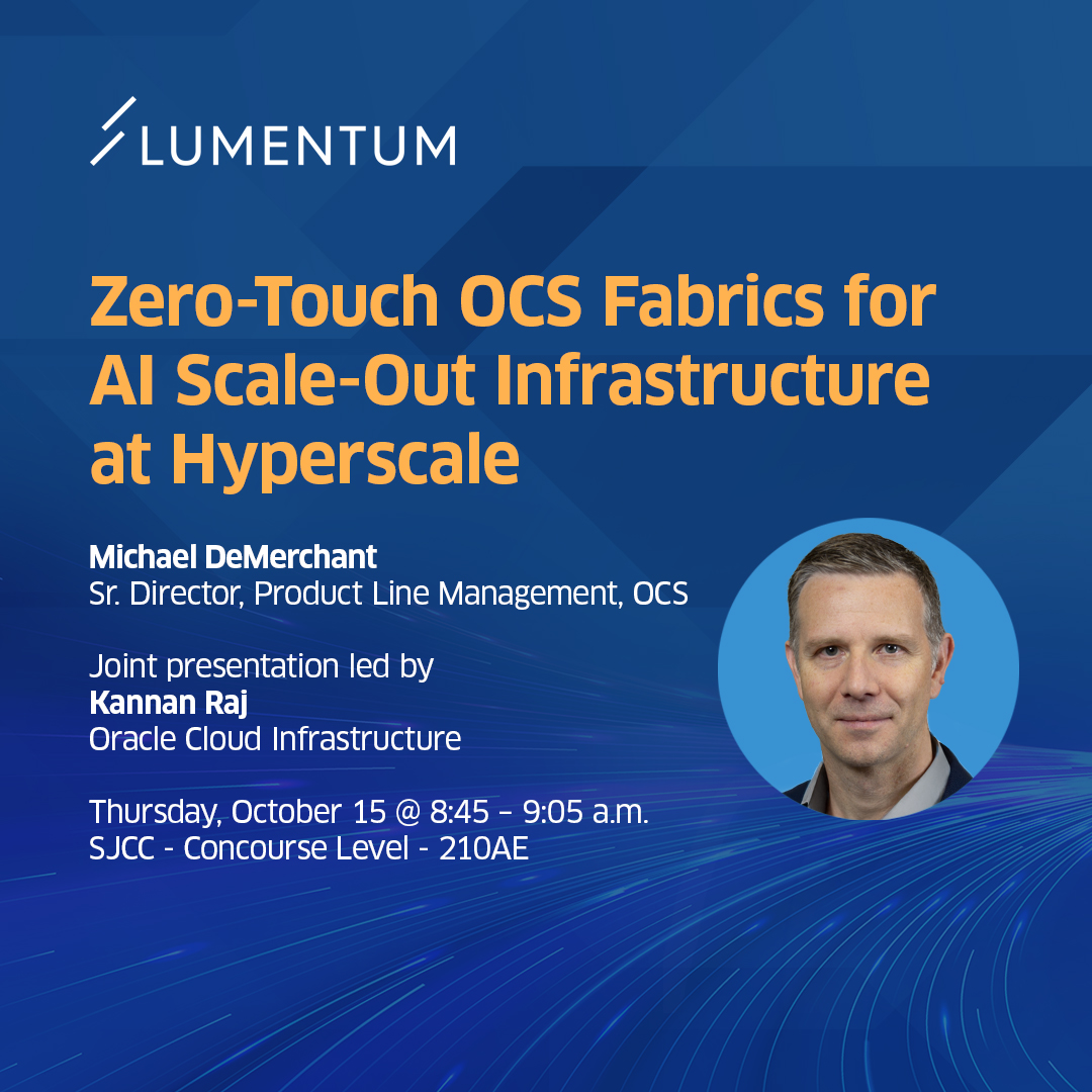Lumentum's tweet photo. At the 2026 OCP Global Summit, @Lumentum experts will explore how external laser sources, VCSELs, and optical circuit switching are addressing new connectivity needs in AI infrastructure.

📅 Oct. 12–15 | San Jose McEnery Convention Center

Learn more: https://t.co/lnq18h8Yzc https://t.co/Z4kVCfRQ4e
