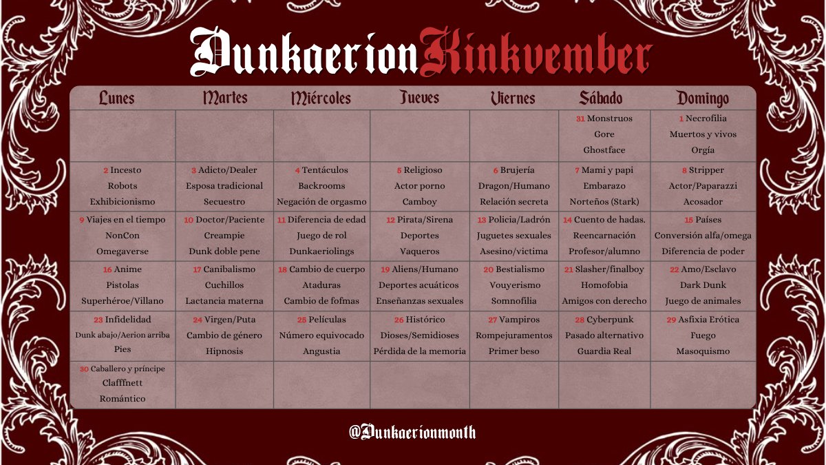 dunkaerionmonth's tweet photo. ¡Presentamos Dunkaerion+Month Kinkvember!
Un mes dedicado a #Dunkaerion.
Inicia el 31 de octubre hasta el 30 de noviembre. 
Revisa los temas y participa.

¡Fanfics, fanarts, edits y todo lo que tu imaginación quiera crear!
Usa #dunkaerionmonth2026. https://t.co/WjL8YmX6v1