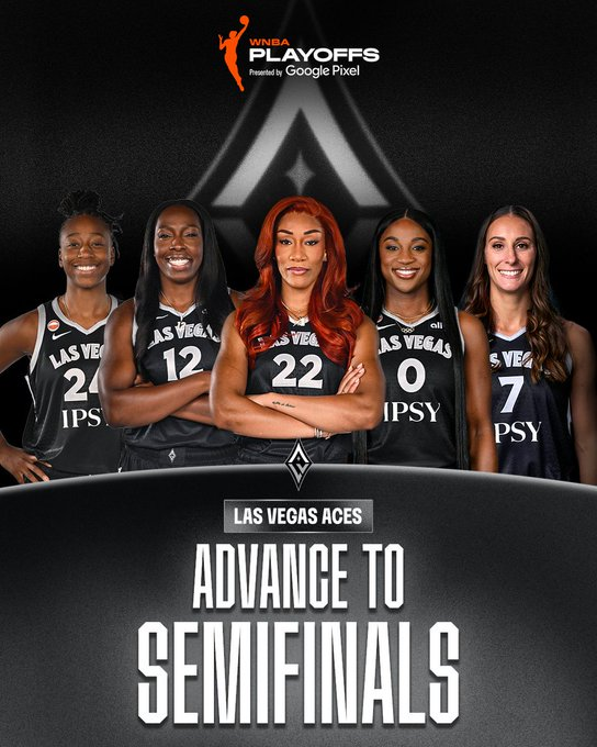 FalseFinishHQ's tweet photo. The Las Vegas Aces defeat the Indiana Fever to advance to the WNBA Semifinals

#RaiseTheStakes #WNBA https://t.co/X37U1H4qeY