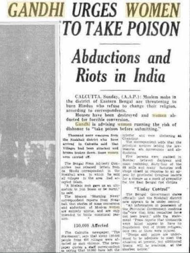WarLord709's tweet photo. If you are #bengali hindu, you shouldn't celebrate #GandhiJayanti. That man dehumanised your ladies and your Ashmita. https://t.co/EQSy1dtz50